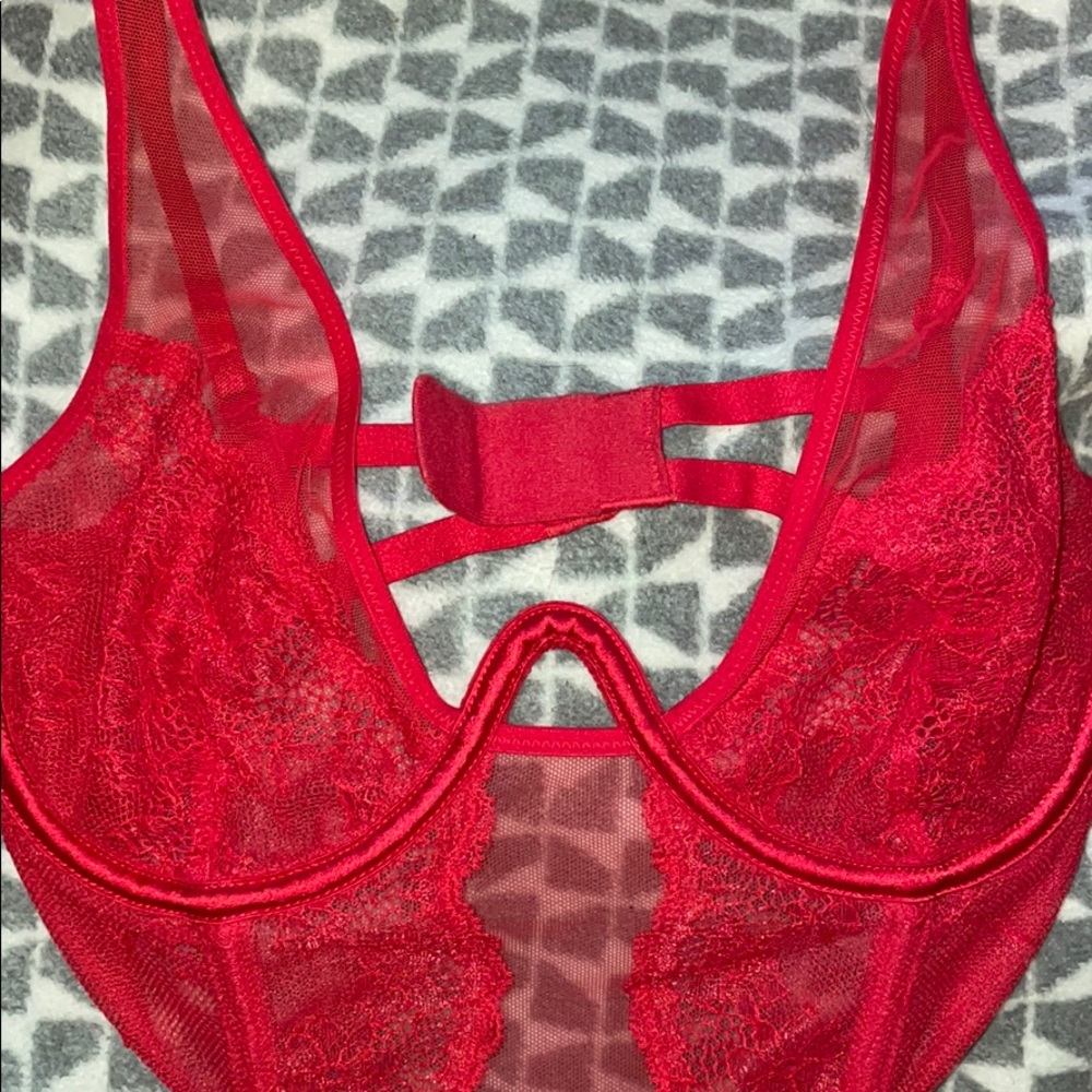 LACY RED BUSTIER/LINGERIE PIECE/NEVER WORN